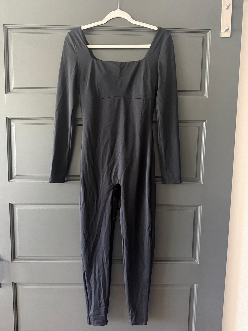 Women’s Black Long-Sleeve Square-Neck Jumpsuit